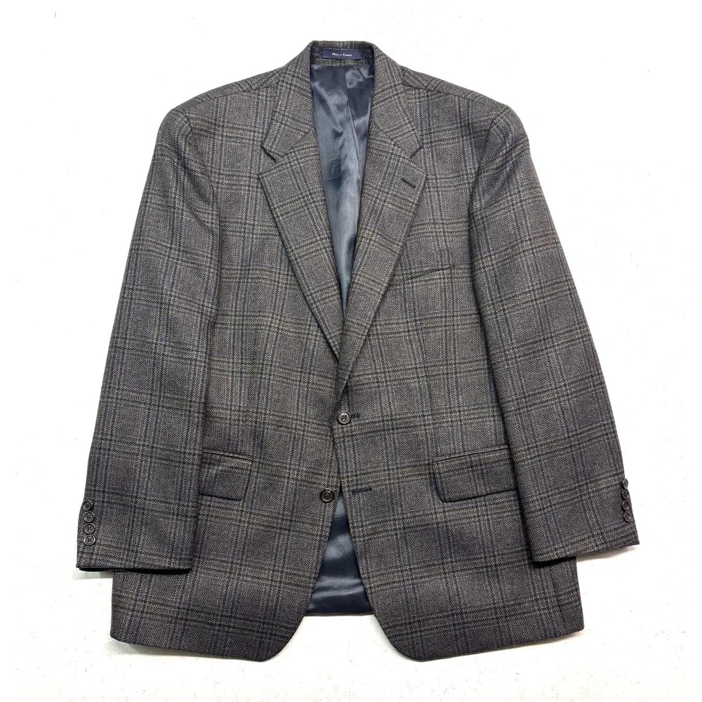 vtg Chaps Ralph Lauren 44R Green Blue Plaid Blazer Jacket Sport Coat Tweed Wool